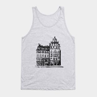 Old house. Black contour linear pattern. Tank Top